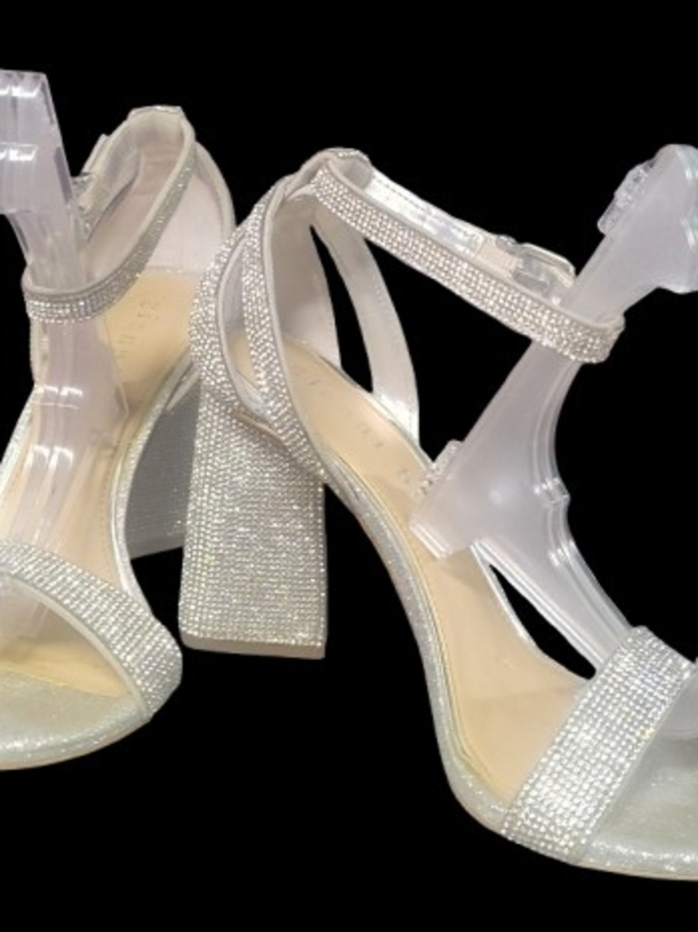 Gianni Bini Silver Rhinestone Block Heel Sandals 9.5